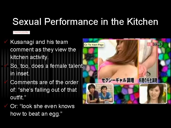 Sexual Performance in the Kitchen Kusanagi and his team comment as they view the