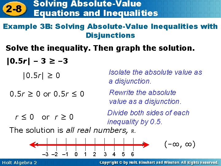 2 -8 Solving Absolute-Value Equations and Inequalities Example 3 B: Solving Absolute-Value Inequalities with