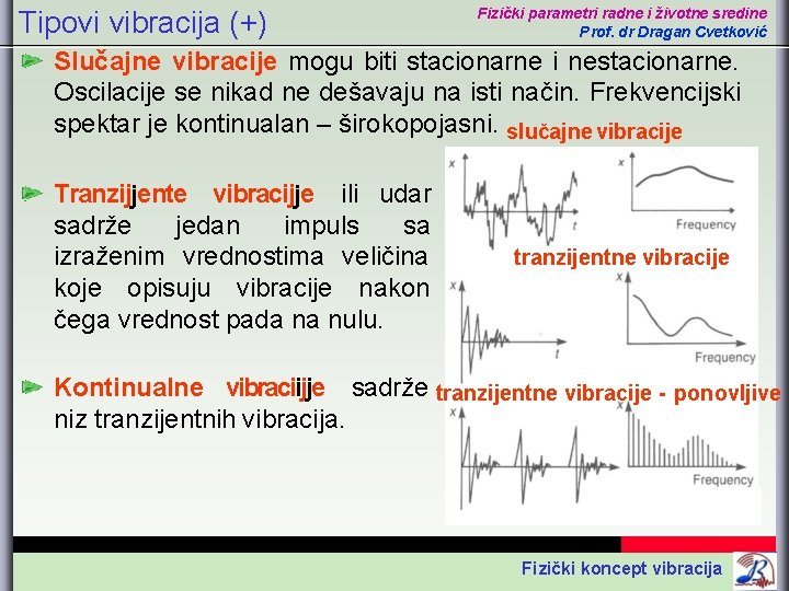 Tipovi vibracija (+) Fizički parametri radne i životne sredine Prof. dr Dragan Cvetković Slučajne