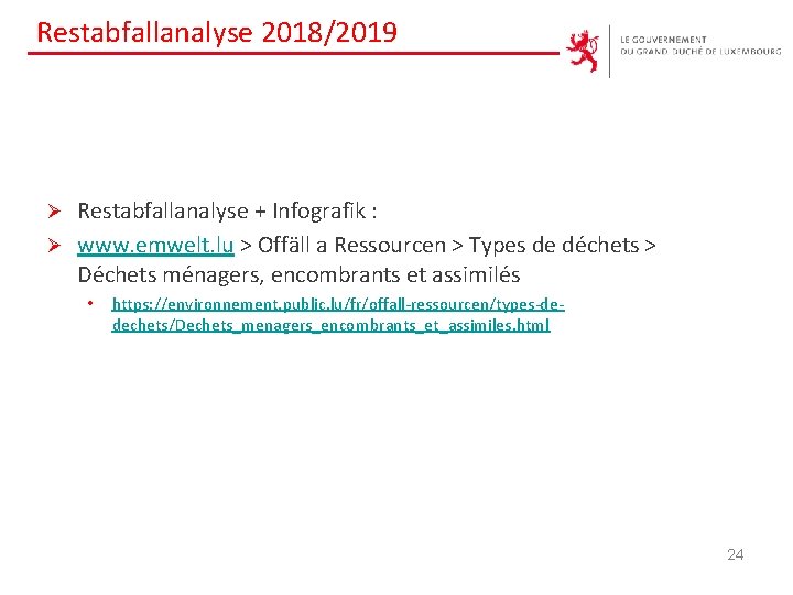 Restabfallanalyse 2018/2019 Restabfallanalyse + Infografik : Ø www. emwelt. lu > Offäll a Ressourcen