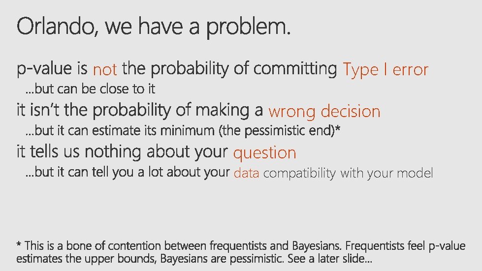 not Type I error wrong decision question data compatibility with your model 