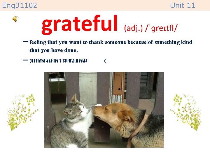 Eng 31102 grateful Unit 11 (adj. ) /ˈɡreɪtfl/ – feeling that you want to