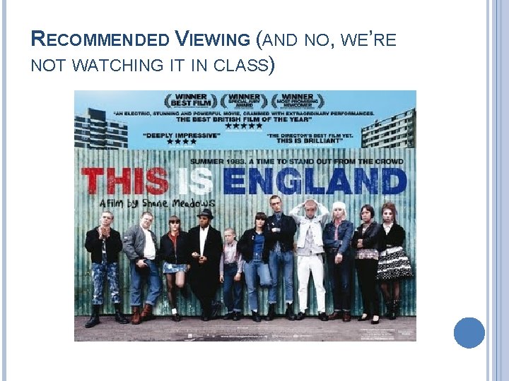 RECOMMENDED VIEWING (AND NO, WE’RE NOT WATCHING IT IN CLASS) 