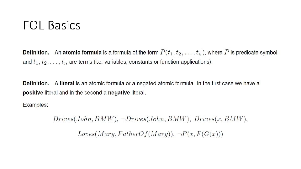 FOL Basics FOL Basics