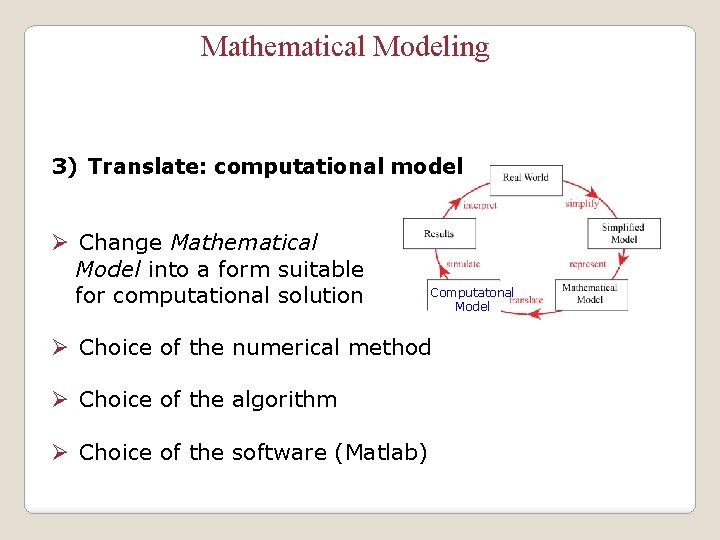 Mathematical Modeling 3) Translate: computational model Ø Change Mathematical Model into a form suitable