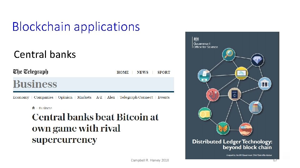 Blockchain applications Central banks Campbell R. Harvey 2018 67 