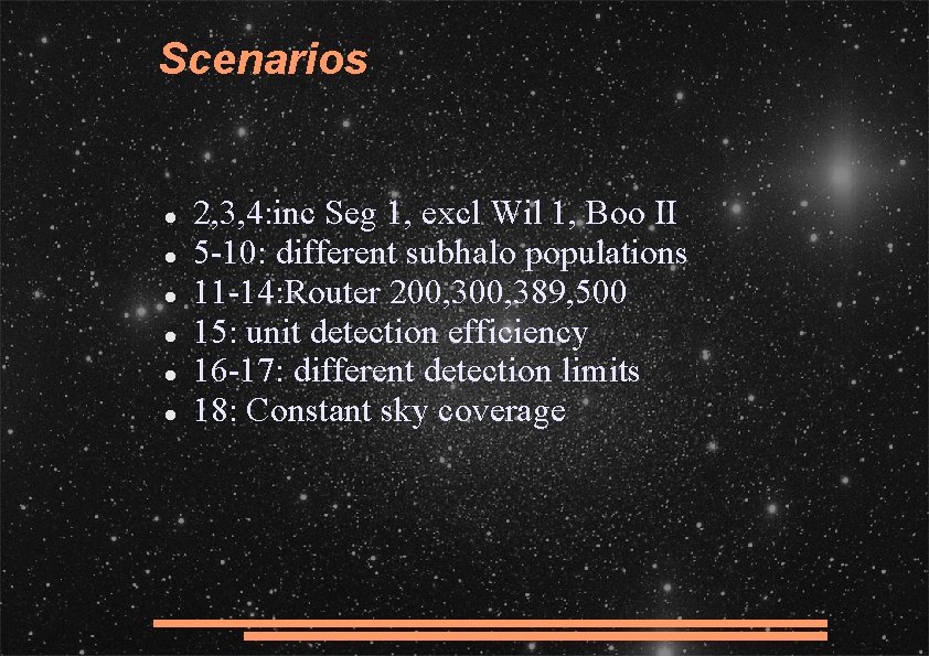 Scenarios 2, 3, 4: inc Seg 1, excl Wil 1, Boo II 5 -10: