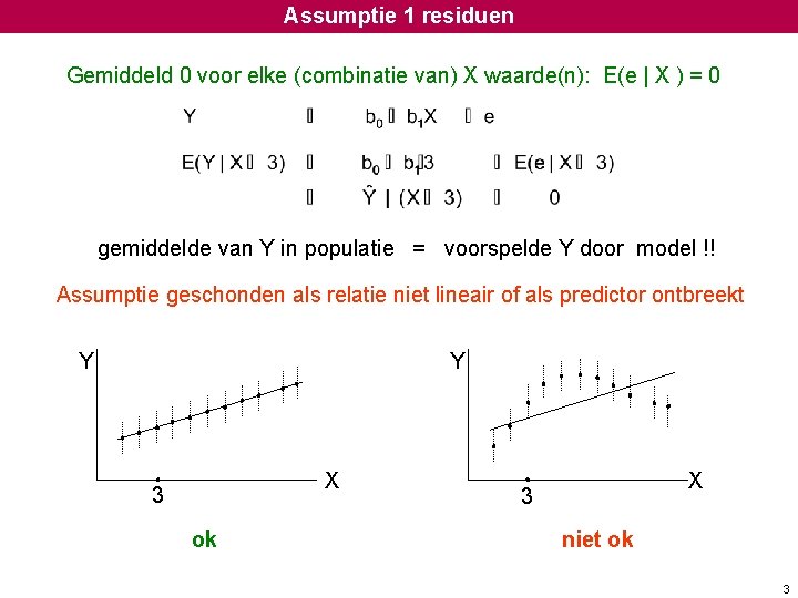Assumptie 1 residuen Gemiddeld 0 voor elke (combinatie van) X waarde(n): E(e | X