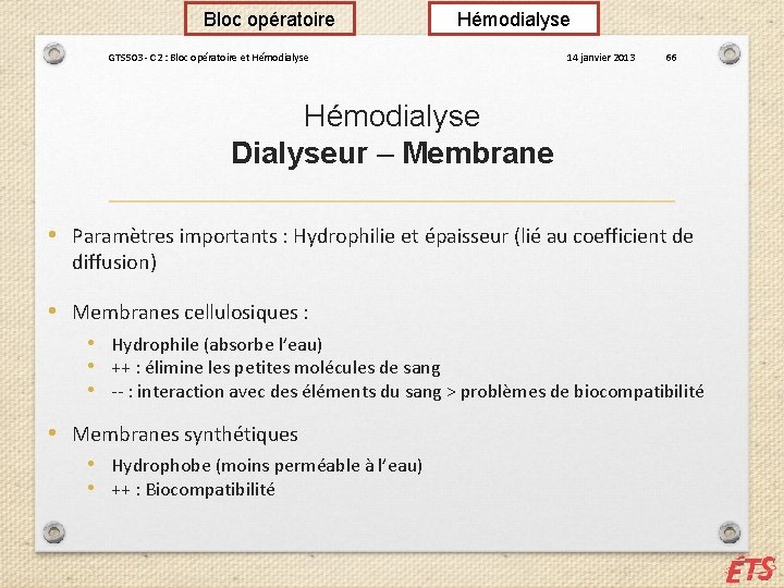 Bloc opératoire Hémodialyse GTS 503 - C 2 : Bloc opératoire et Hémodialyse 14