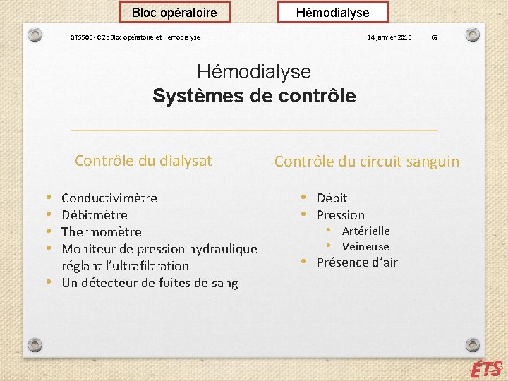 Bloc opératoire Hémodialyse GTS 503 - C 2 : Bloc opératoire et Hémodialyse 14