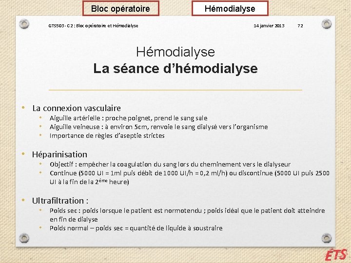 Bloc opératoire Hémodialyse GTS 503 - C 2 : Bloc opératoire et Hémodialyse 14