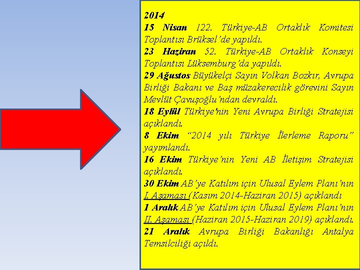 2014 15 Nisan 122. Türkiye-AB Ortaklık Komitesi Toplantısı Brüksel’de yapıldı. 23 Haziran 52. Türkiye-AB