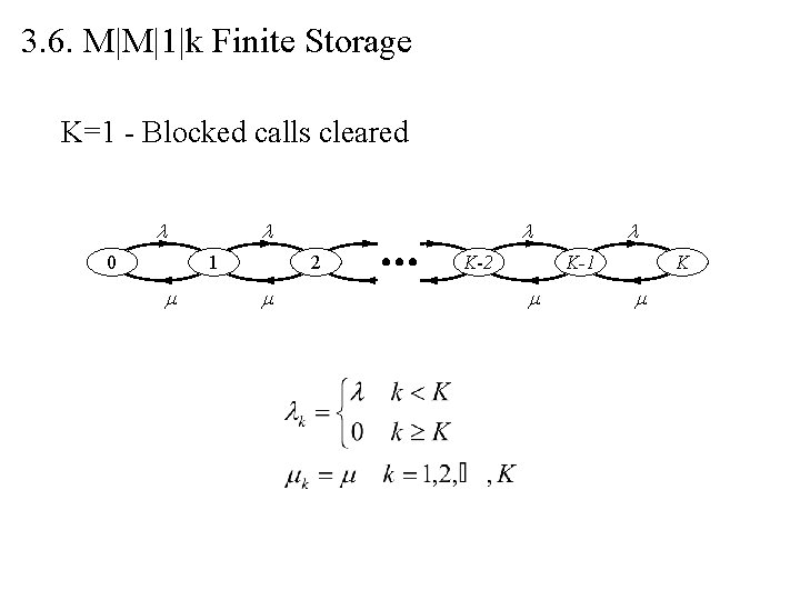 3. 6. M|M|1|k Finite Storage K=1 - Blocked calls cleared 0 1 2 K-2