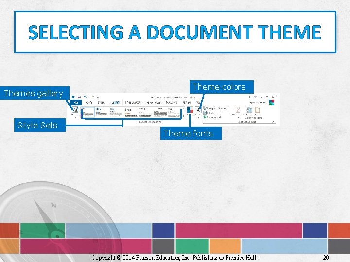 SELECTING A DOCUMENT THEME Themes gallery Style Sets Theme colors Theme fonts Copyright ©