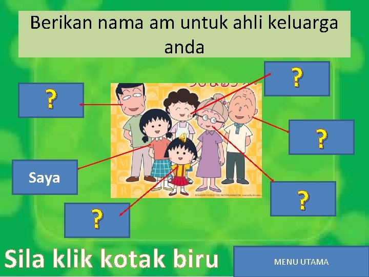 Berikan nama am untuk ahli keluarga anda ? ? ? Saya ? Sila klik