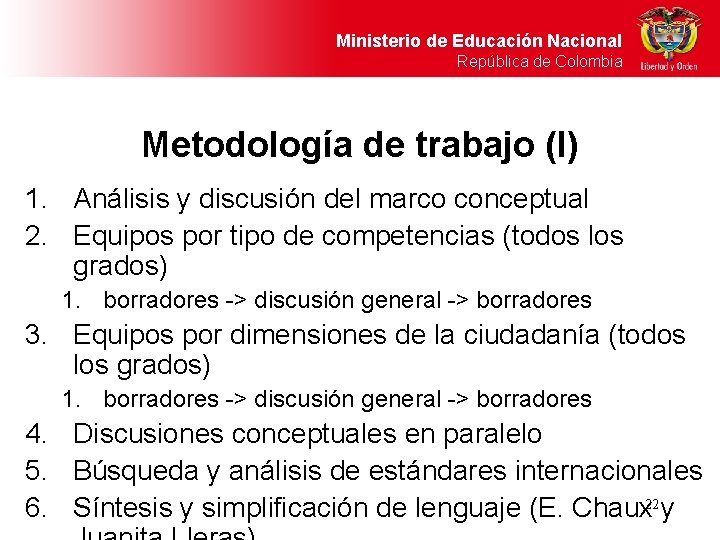 Ministerio de Educación Nacional República de Colombia Metodología de trabajo (I) 1. Análisis y