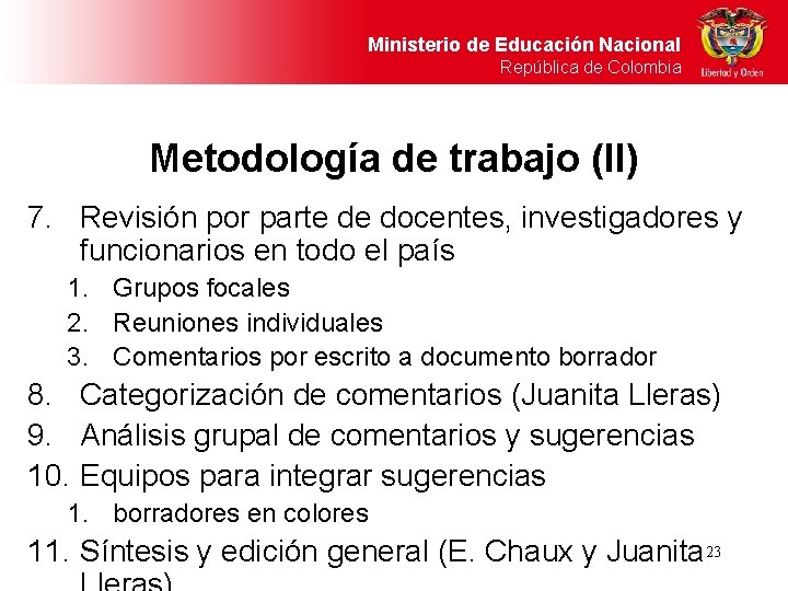 Ministerio de Educación Nacional República de Colombia Metodología de trabajo (II) 7. Revisión por