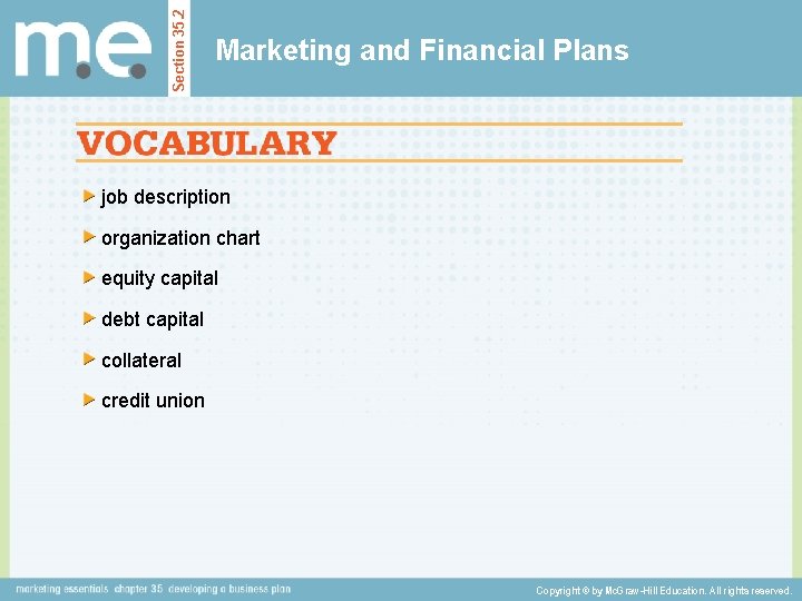 Section 35. 2 Marketing and Financial Plans job description organization chart equity capital debt