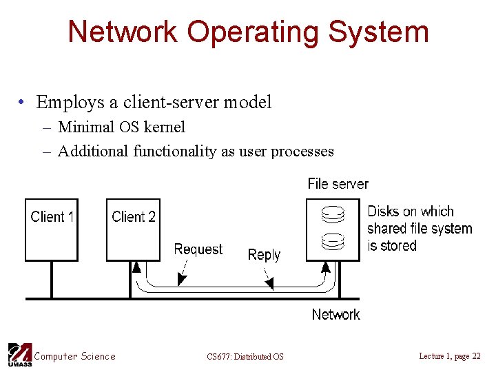 Network Operating System • Employs a client-server model – Minimal OS kernel – Additional