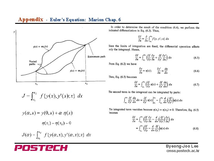 Appendix - Euler’s Equation: Marion Chap. 6 Byeong-Joo Lee cmse. postech. ac. kr 