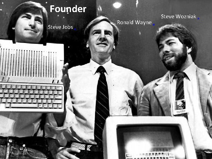 Founder Steve Jobs. Ronald Wayne. Steve Wozniak. 