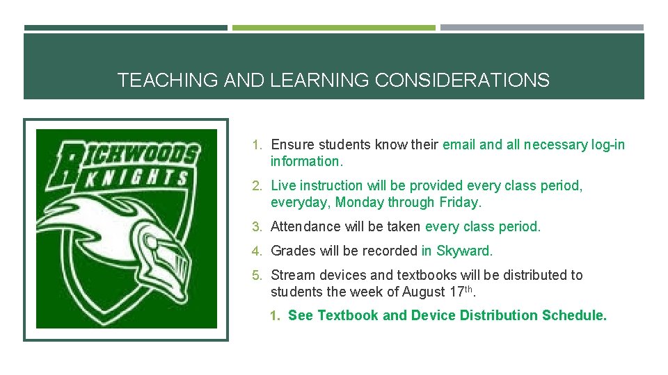 TEACHING AND LEARNING CONSIDERATIONS 1. Ensure students know their email and all necessary log-in
