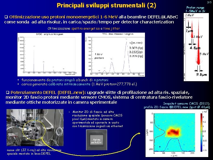 Principali sviluppi strumentali (2) q Ottimizzazione uso protoni monoenergetici 1 -6 Me. V alla