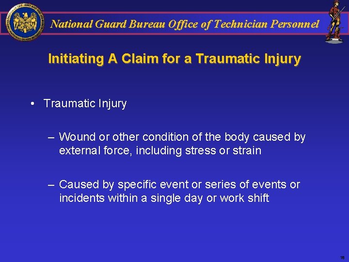 National Guard Bureau Office of Technician Personnel Initiating A Claim for a Traumatic Injury