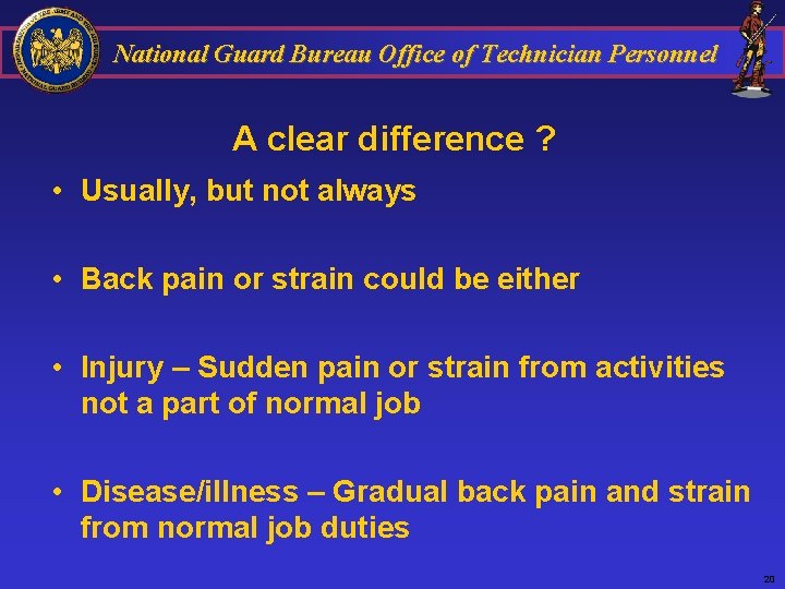 National Guard Bureau Office of Technician Personnel A clear difference ? • Usually, but