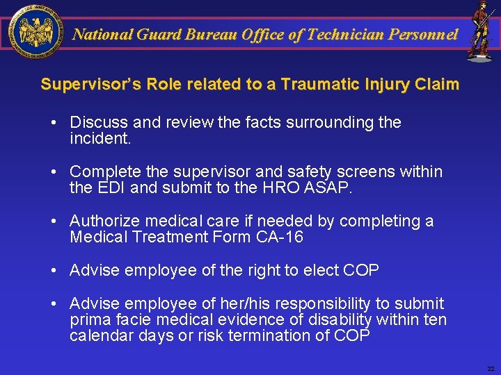 National Guard Bureau Office of Technician Personnel Supervisor’s Role related to a Traumatic Injury