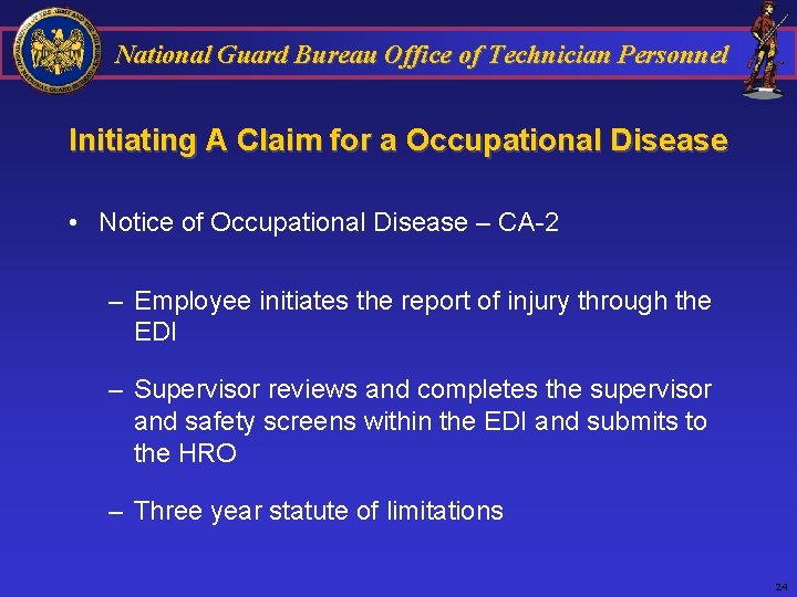 National Guard Bureau Office of Technician Personnel Initiating A Claim for a Occupational Disease