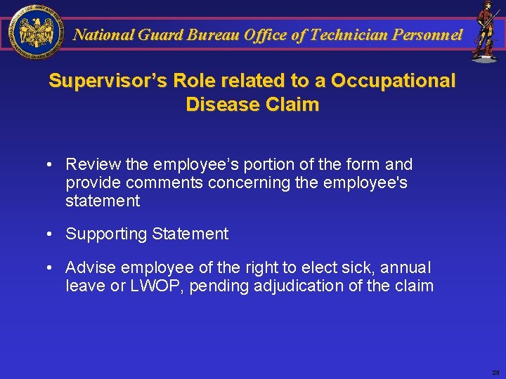 National Guard Bureau Office of Technician Personnel Supervisor’s Role related to a Occupational Disease