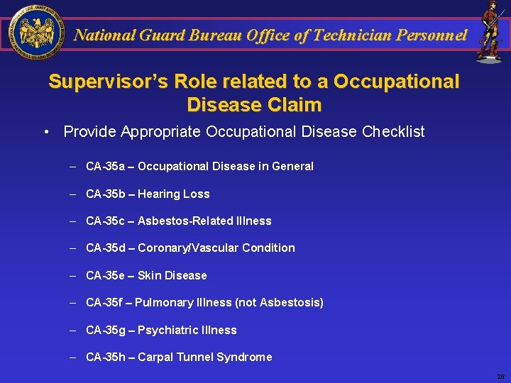 National Guard Bureau Office of Technician Personnel Supervisor’s Role related to a Occupational Disease