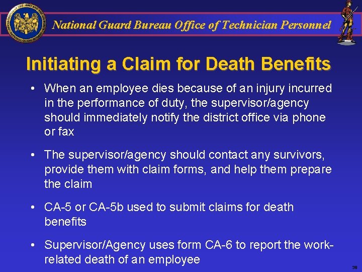 National Guard Bureau Office of Technician Personnel Initiating a Claim for Death Benefits •