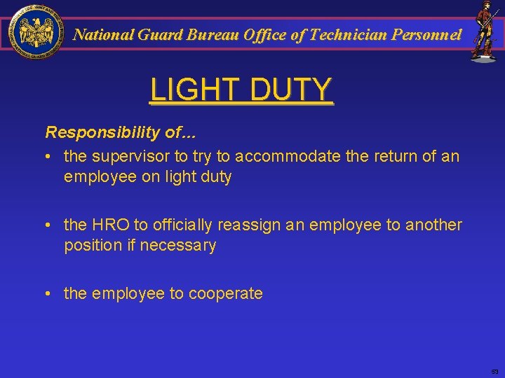 National Guard Bureau Office of Technician Personnel LIGHT DUTY Responsibility of… • the supervisor