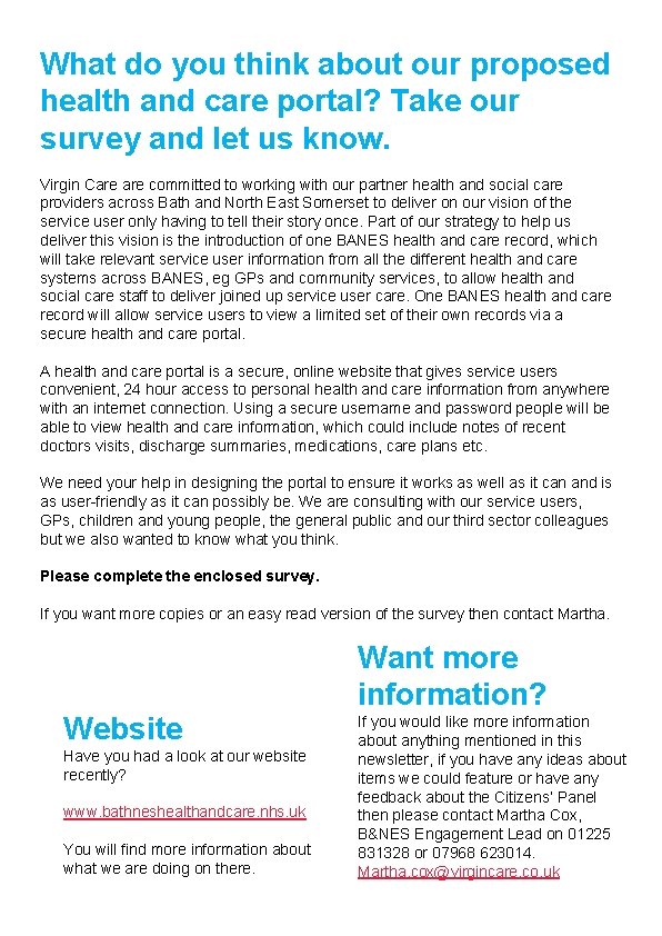 What do you think about our proposed health and care portal? Take our survey