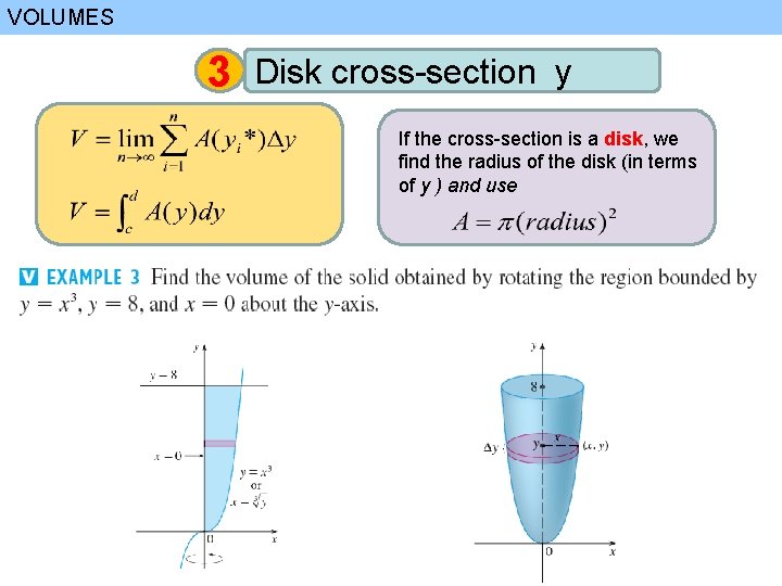 VOLUMES 3 Disk cross-section y If the cross-section is a disk, we find the
