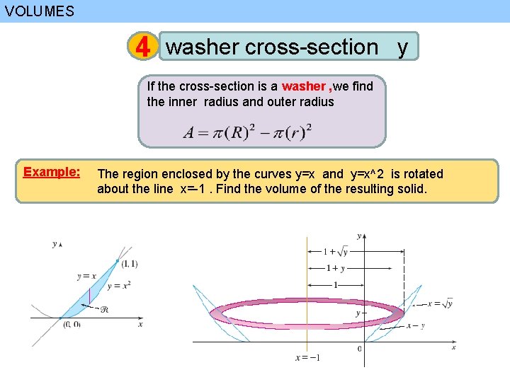 VOLUMES 4 washer cross-section y If the cross-section is a washer , we find