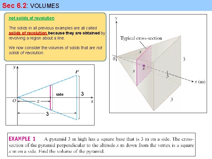 Sec 6. 2: VOLUMES not solids of revolution The solids in all previous examples