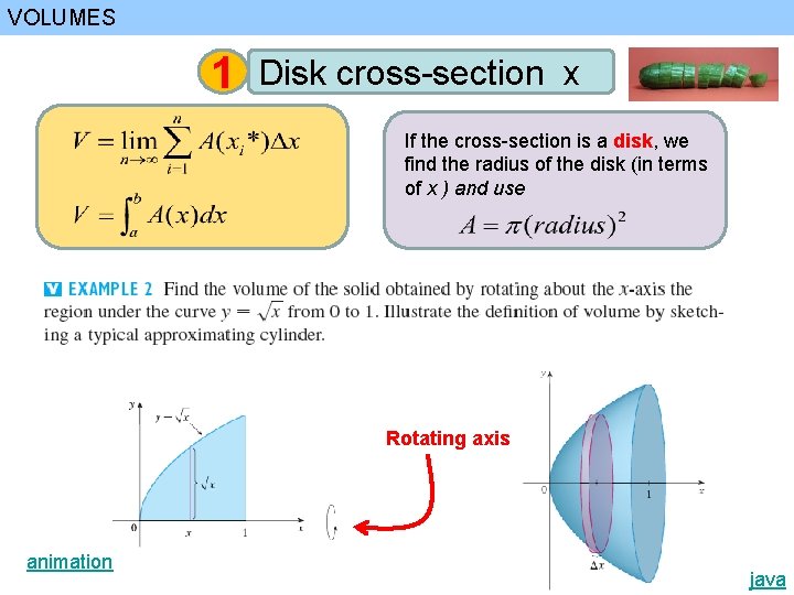VOLUMES 1 Disk cross-section x If the cross-section is a disk, we find the