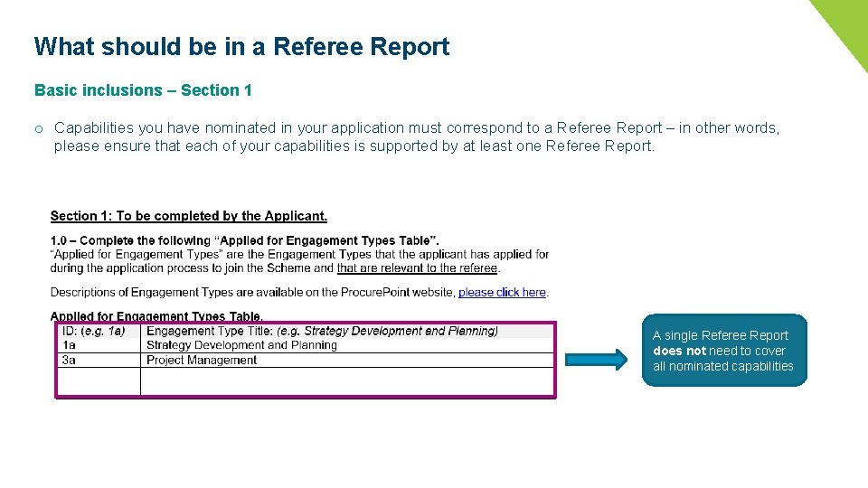 What should be in a Referee Report Basic inclusions – Section 1 o Capabilities