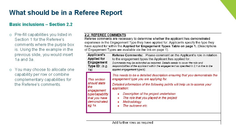 What should be in a Referee Report Basic inclusions – Section 2. 2 o