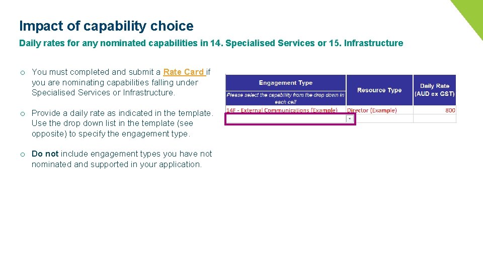 Impact of capability choice Daily rates for any nominated capabilities in 14. Specialised Services