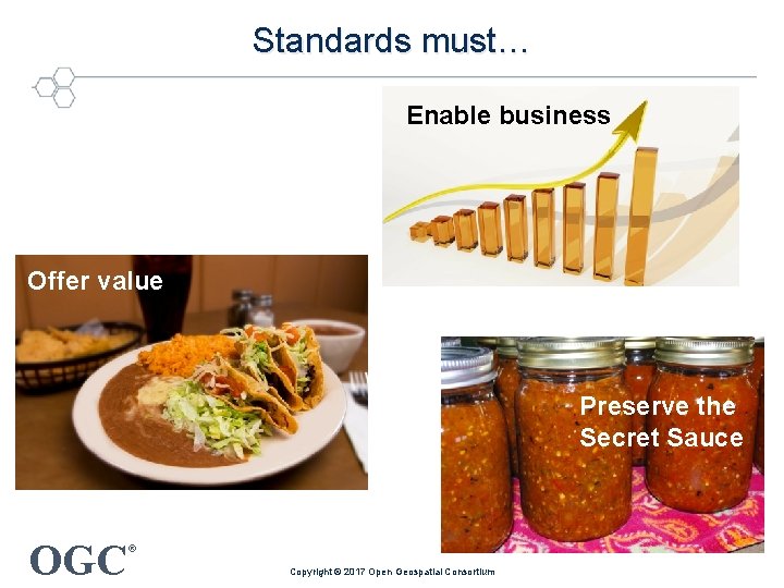 Standards must… Enable business Offer value Preserve the Secret Sauce OGC ® Copyright ©