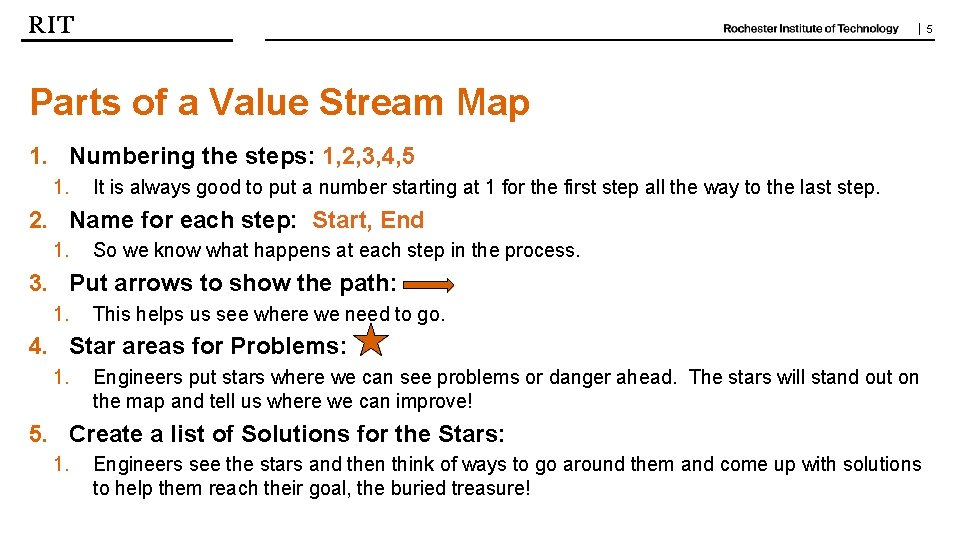 | 5 Parts of a Value Stream Map 1. Numbering the steps: 1, 2,