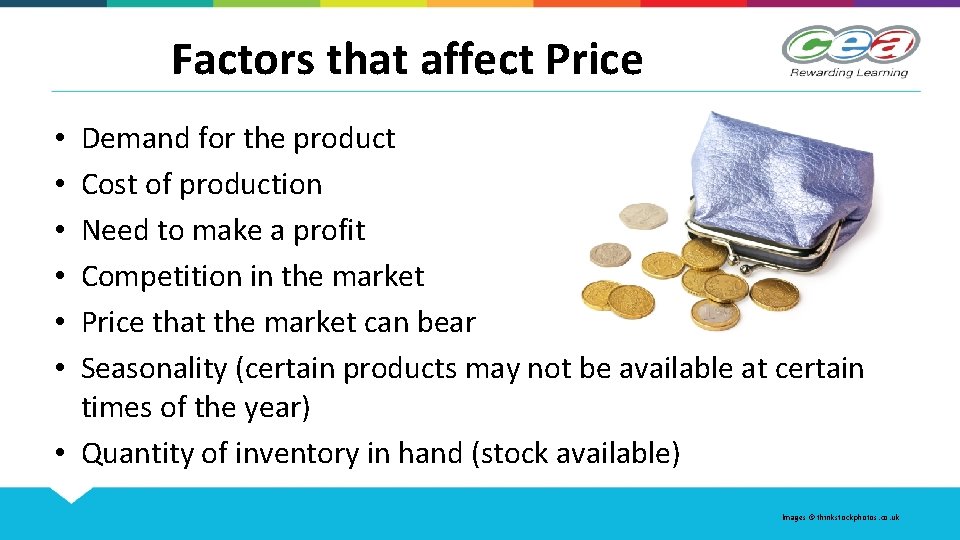 Factors that affect Price Demand for the product Cost of production Need to make