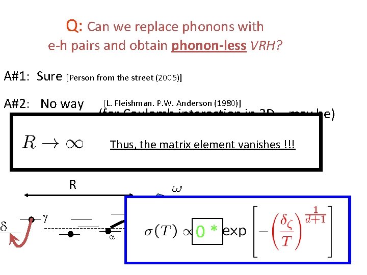 Q: Can we replace phonons with e-h pairs and obtain phonon-less VRH? A#1: Sure