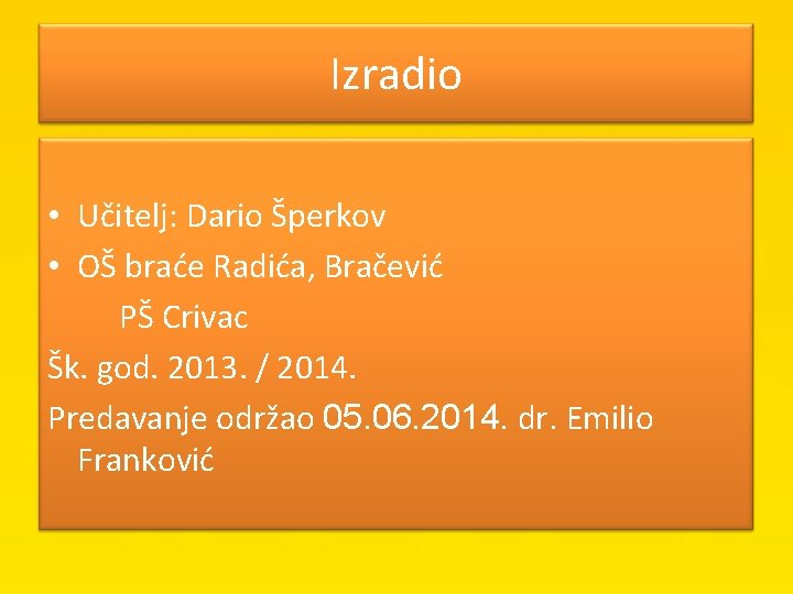 Izradio • Učitelj: Dario Šperkov • OŠ braće Radića, Bračević PŠ Crivac Šk. god.