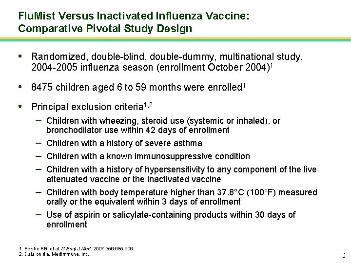 Flu. Mist Versus Inactivated Influenza Vaccine: Comparative Pivotal Study Design • Randomized, double-blind, double-dummy,