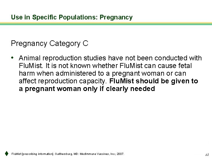 Use in Specific Populations: Pregnancy Category C • Animal reproduction studies have not been